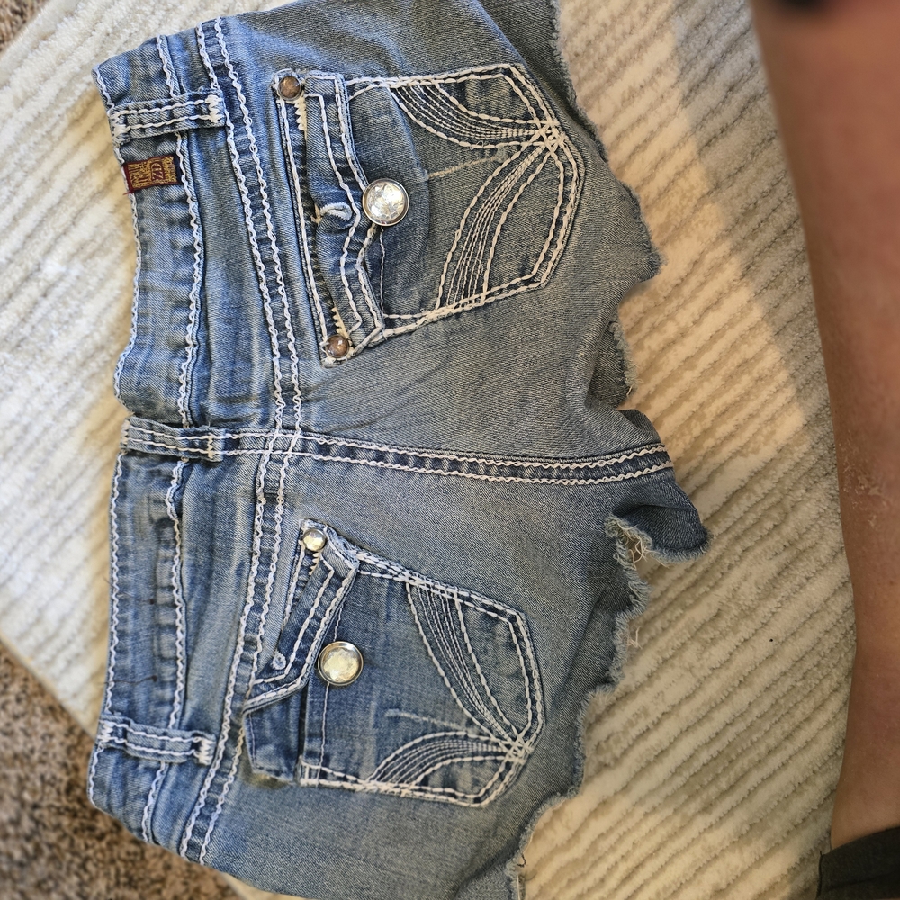 Women's Blue Denim Shorts - Picture 2 of 3